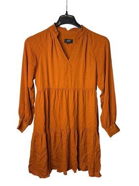 MSK Petite A-Line Mini Shirt Dress Size PS Brown Long Sleeve Polyester